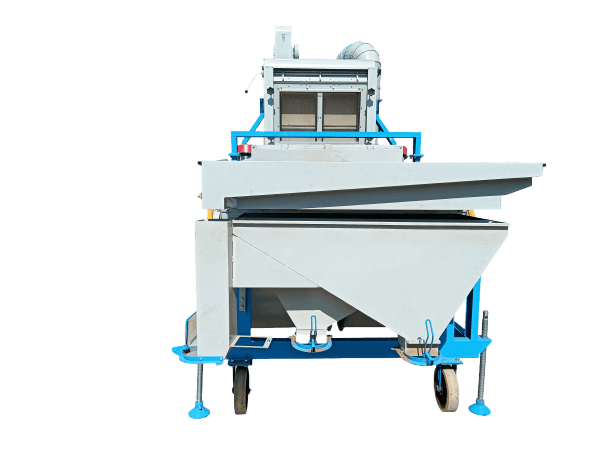 Vista frontal de la máquina, con sistema de alimentación y separación integrado