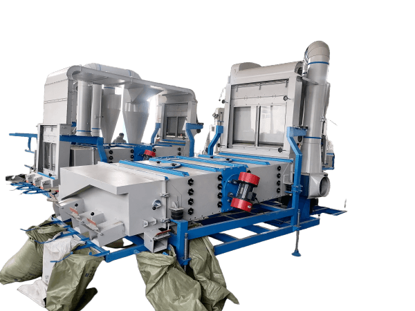 Vista de conjunto de la máquina cribadora para semillas agrícolas